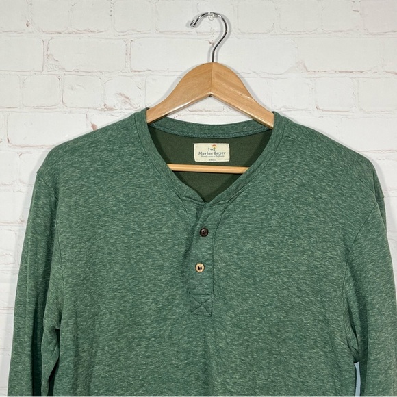 Marine Layer Henley Shirt Mens Small Green Long Sleeve Double Knit Outdoor - Picture 2 of 10